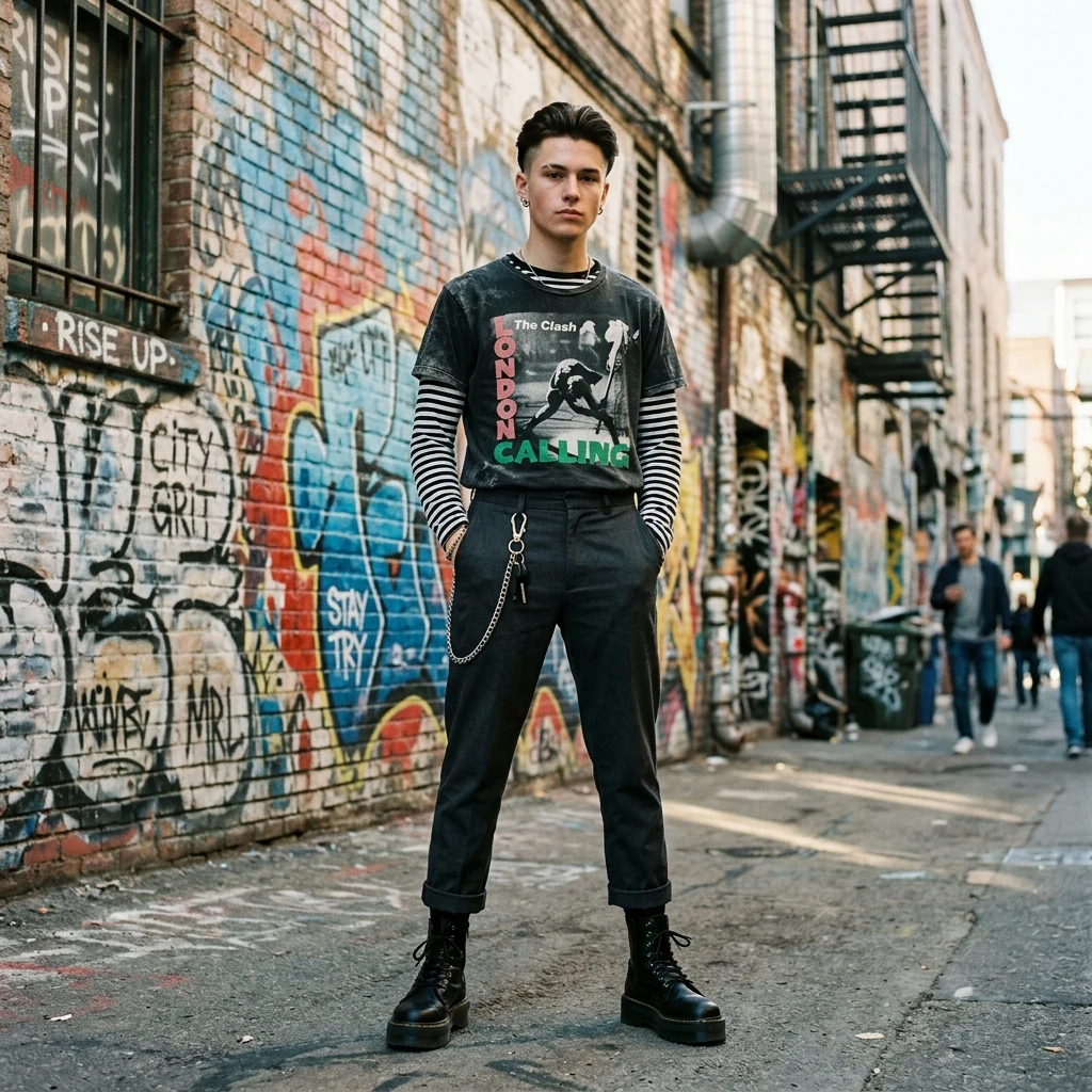 Urban street style in a brick alleyway