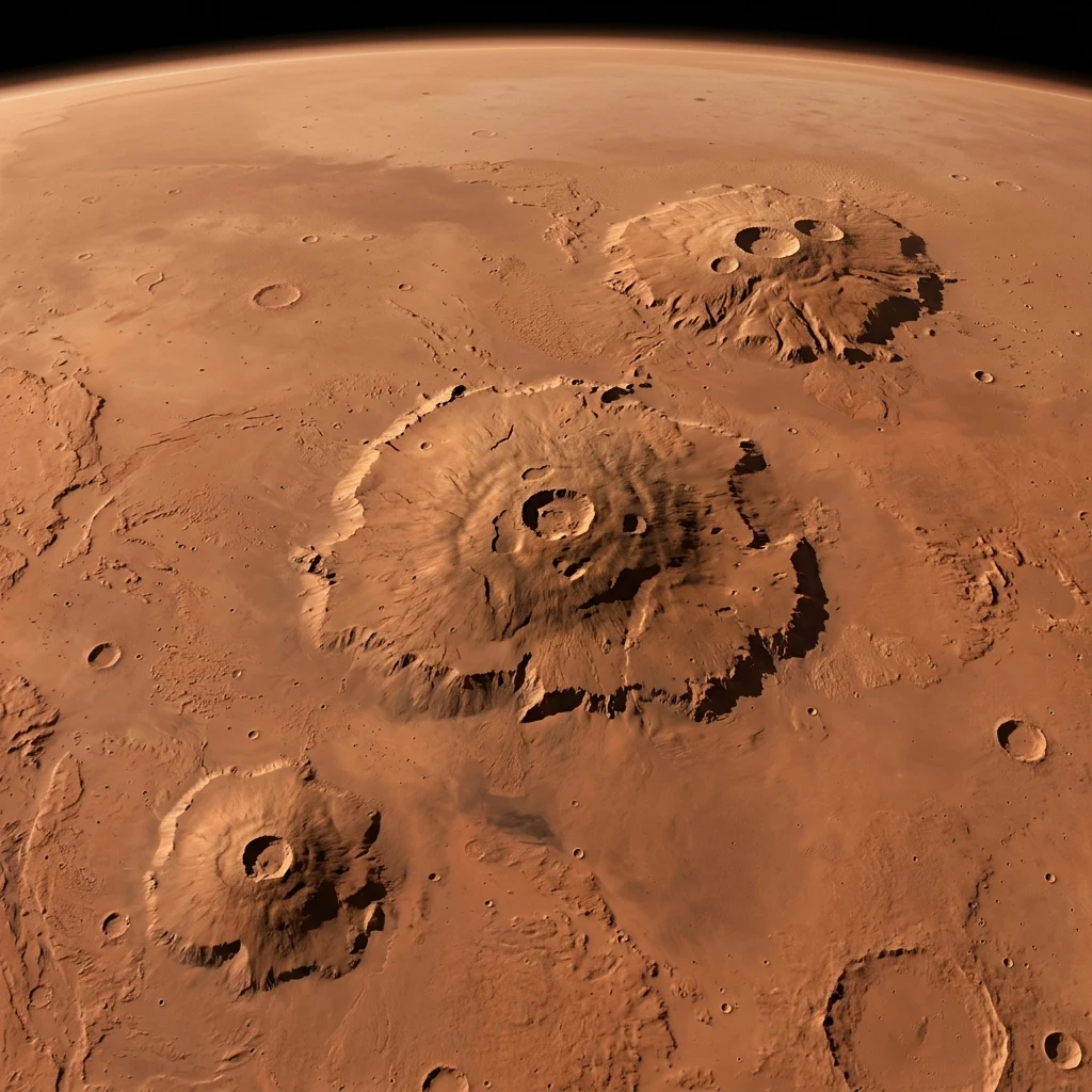 A high-resolution topographic render of Elysium Montes