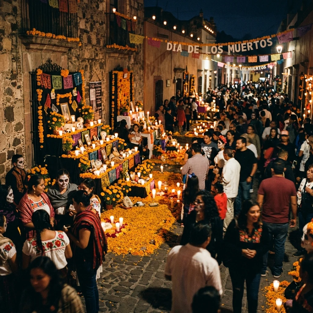 Families celebrating at a candlelit altar