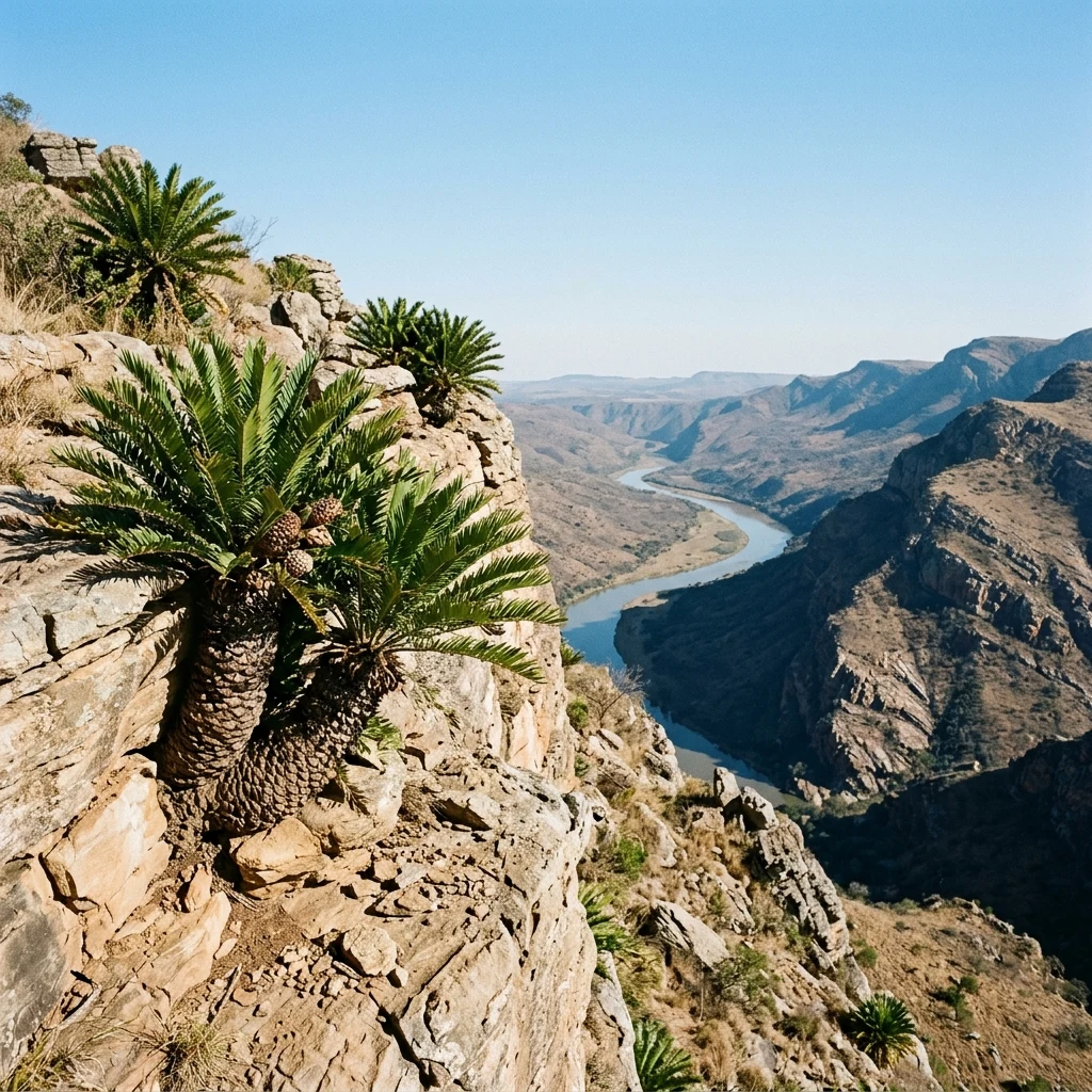 Ancient cycad trees clinging to the rocky