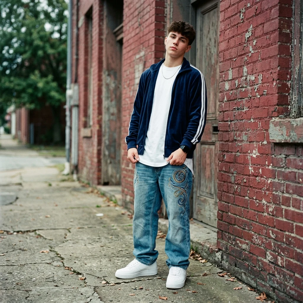 Casual street style on city sidewalk