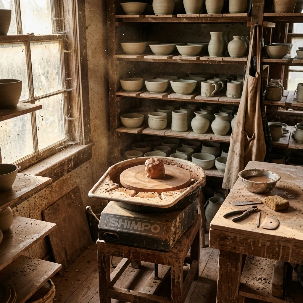 A pottery studio in morning light