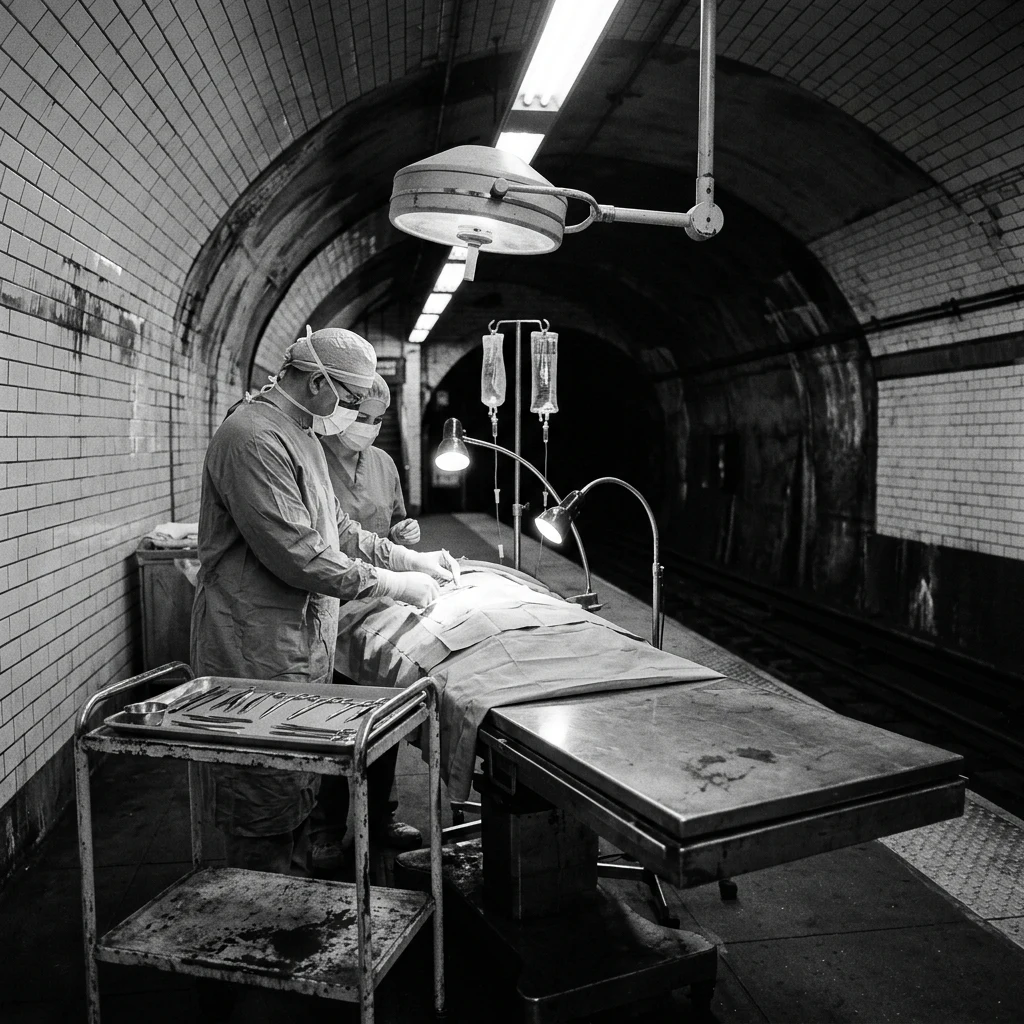 A subterranean doctor's clinic housed in a disused metro station