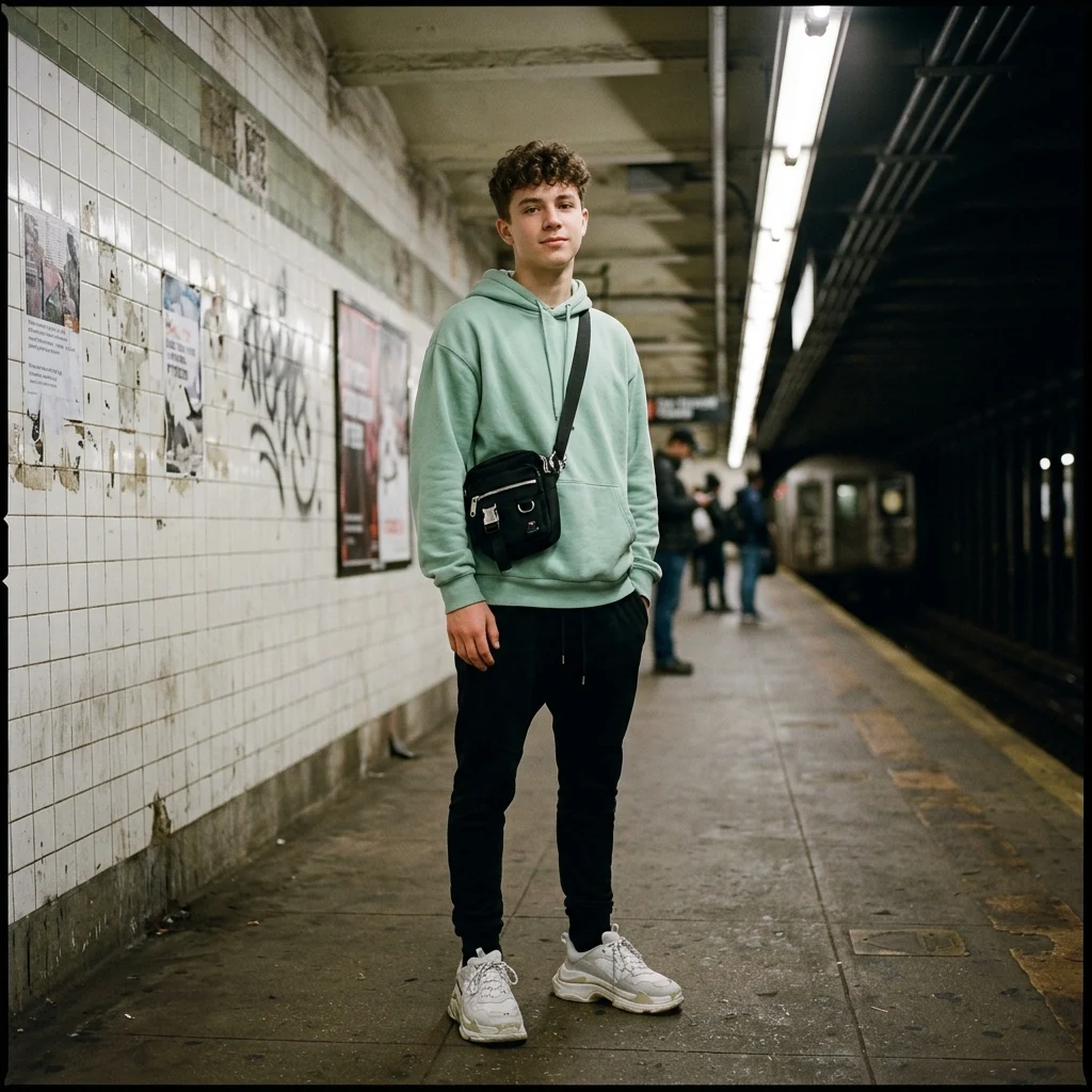 Casual style on a subway platform