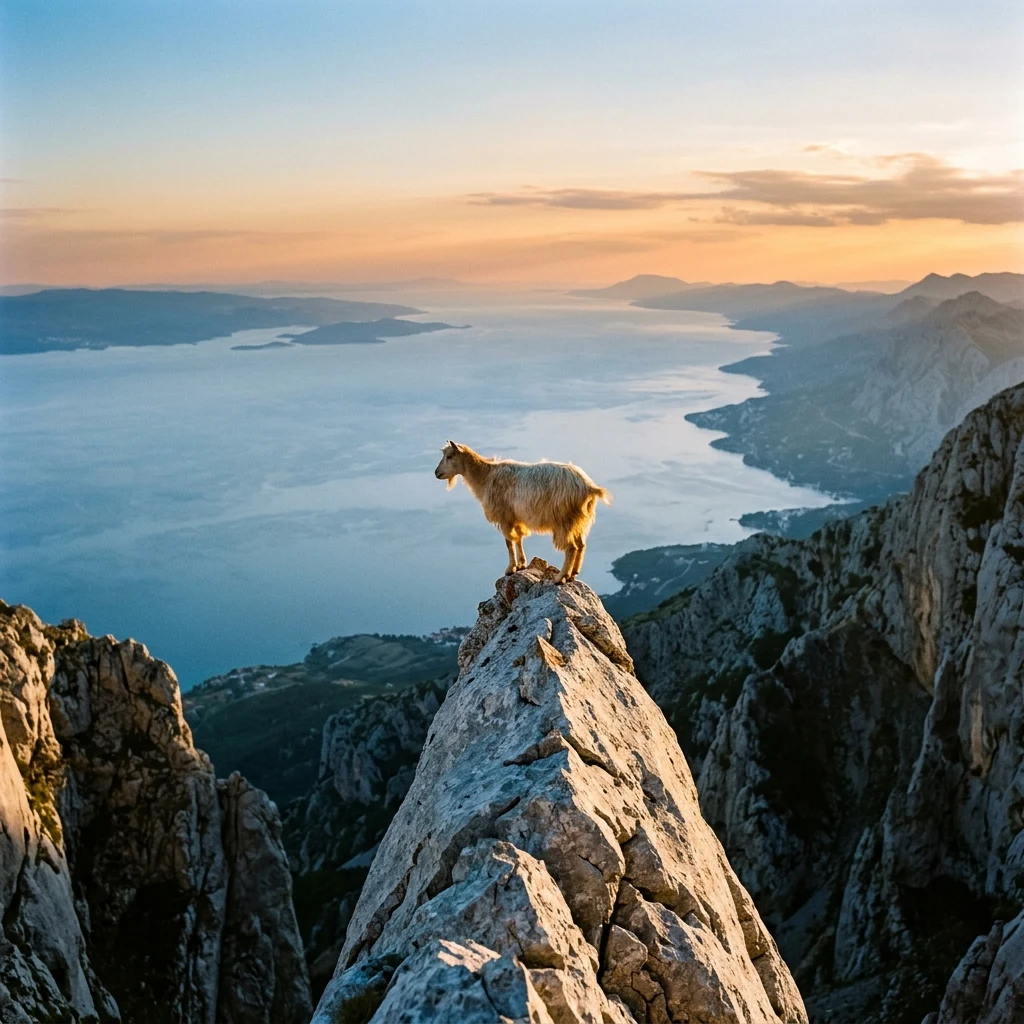 Mountain goat on a high rocky ridge