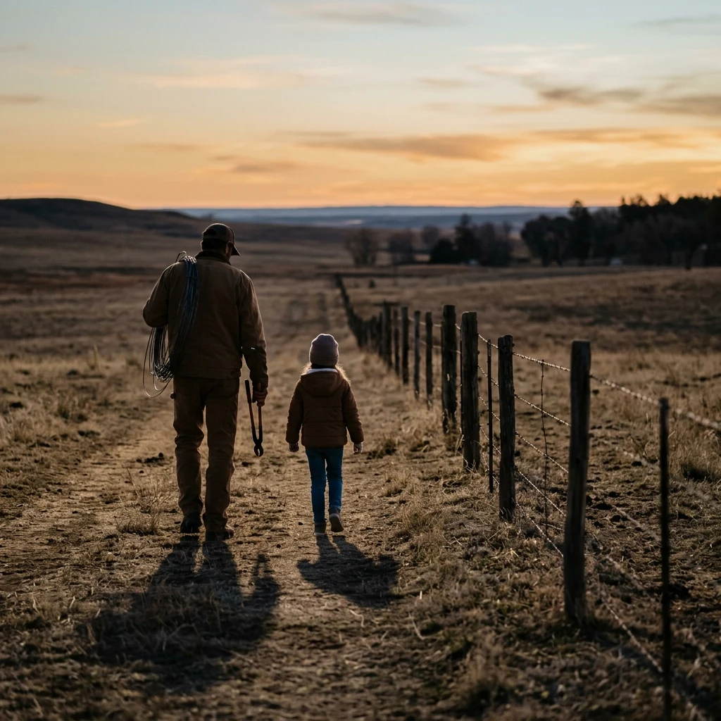 Walking along a fence at twilight