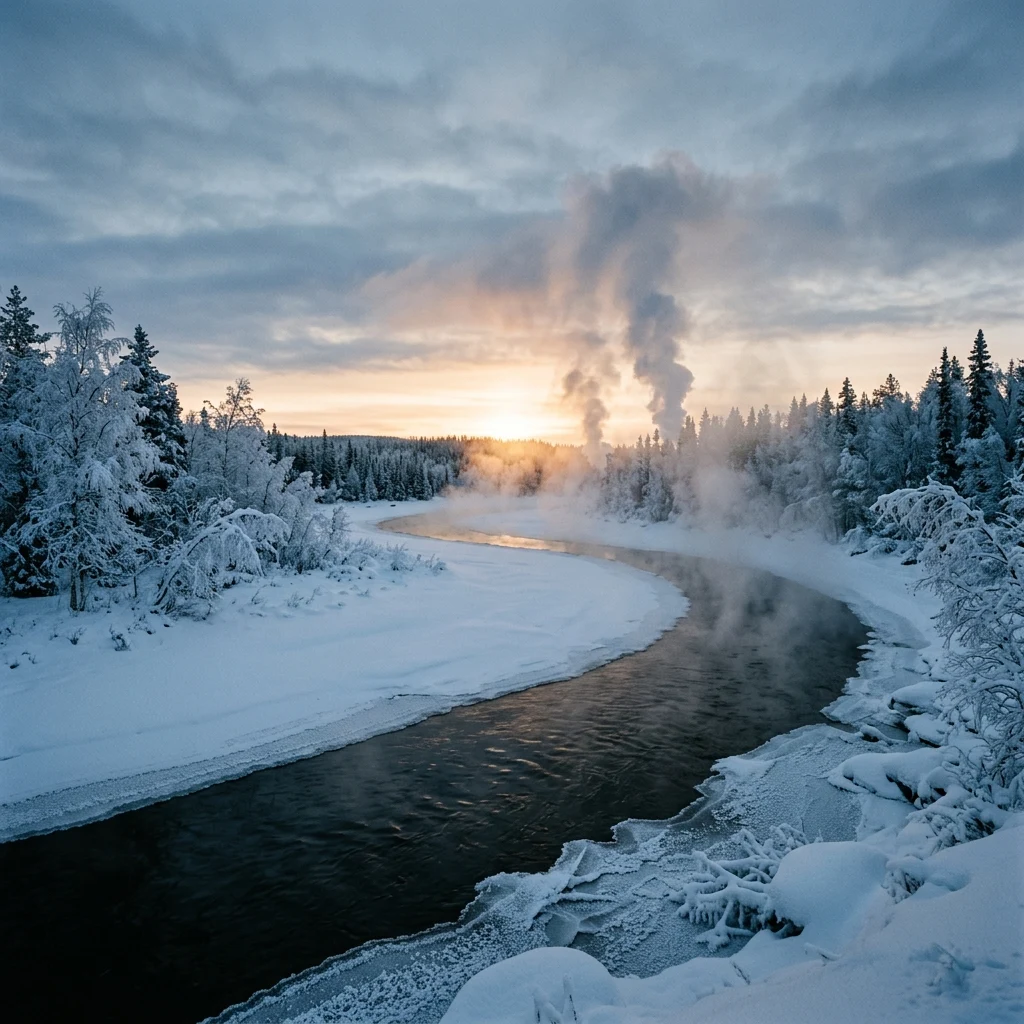 A river in steam fog at thirty below