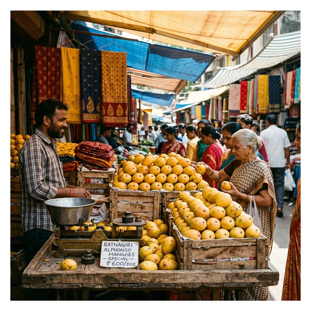 A bustling street market in Mumbai's Crawford Market