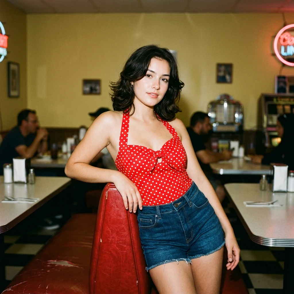 Person in a vintage diner booth