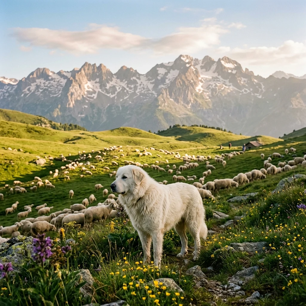 Mountain dog in a sunny meadow