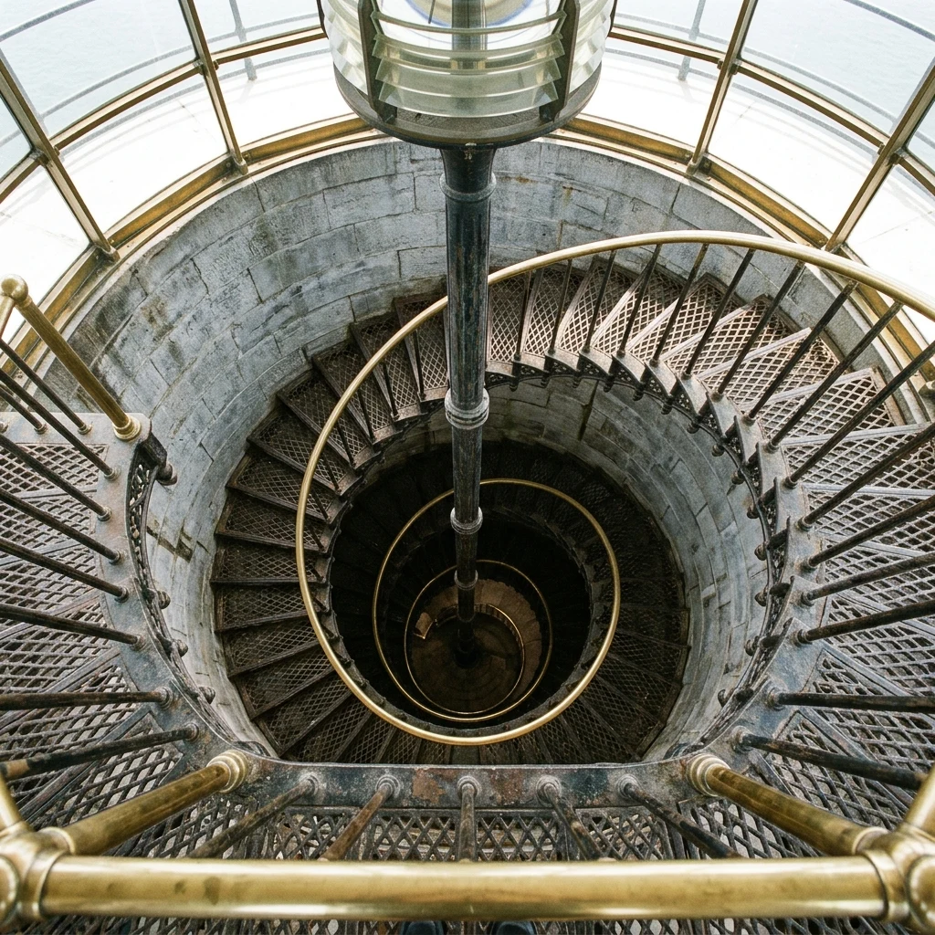 Looking down a lighthouse staircase
