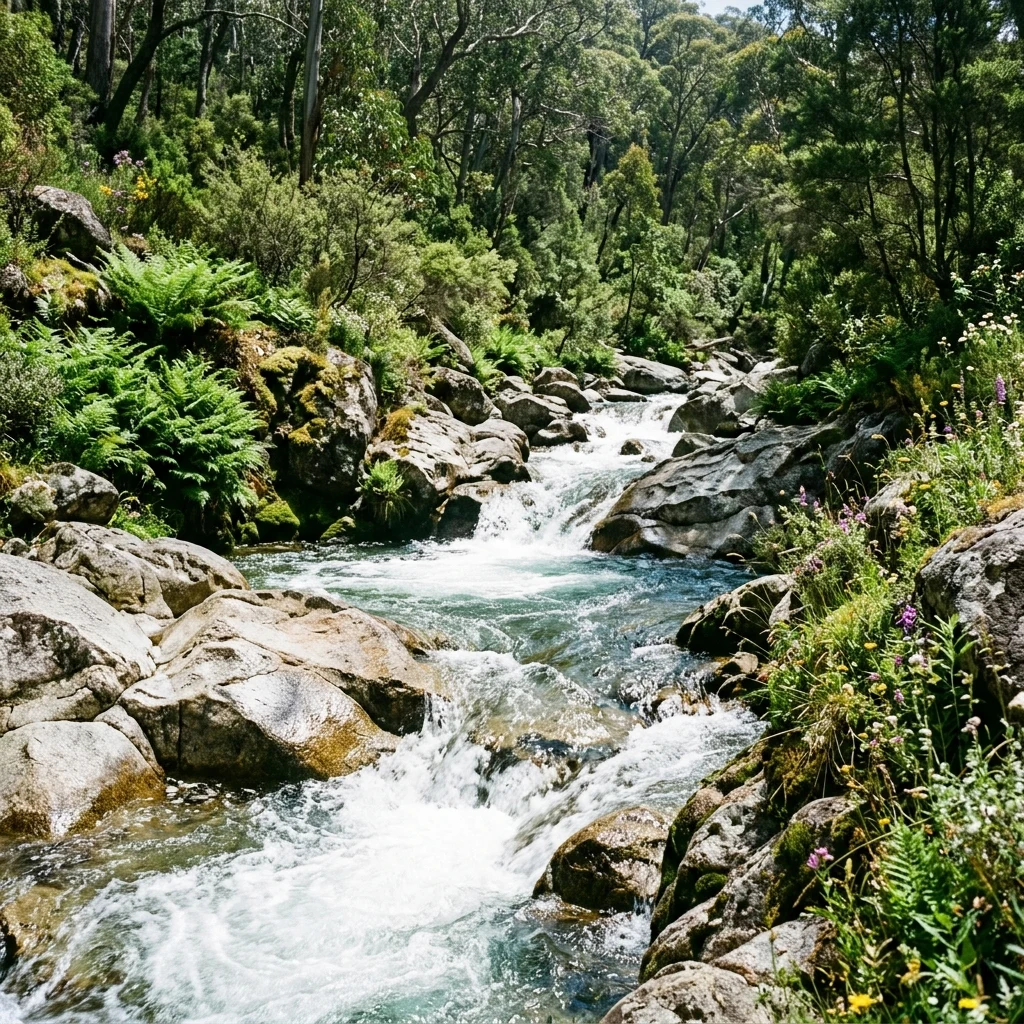 Clear mountain stream over granite rocks