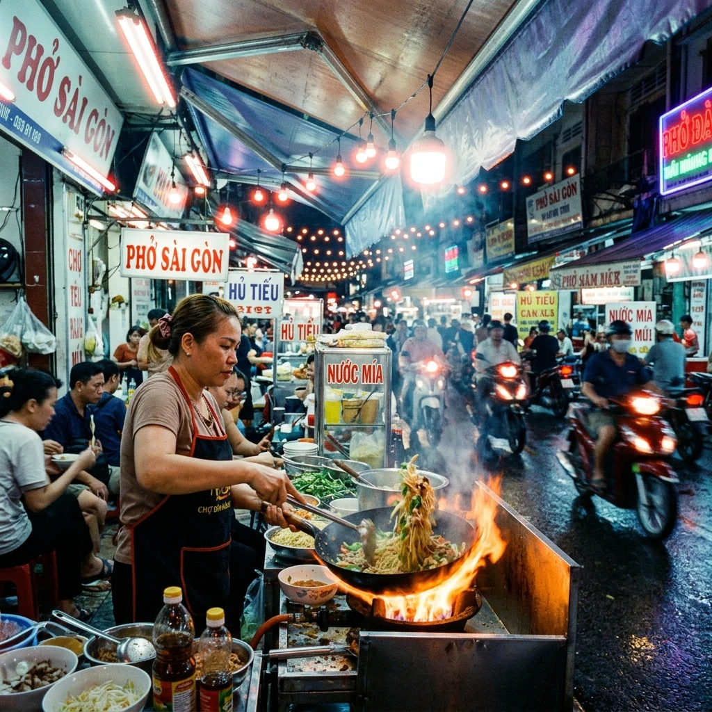 A vibrant night market in Ben Thanh