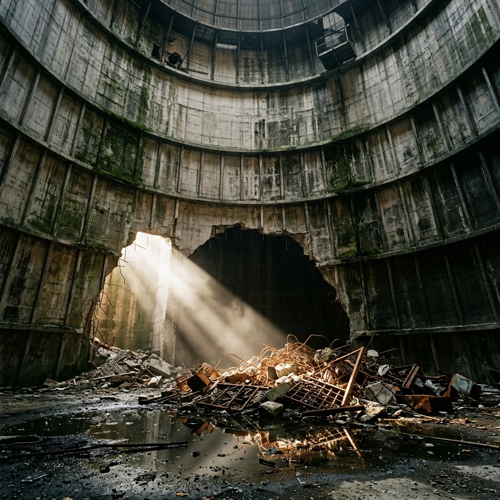 Sunlight inside an abandoned cooling tower