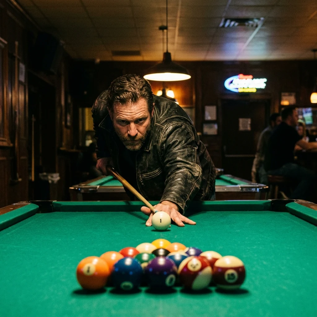 Concentrated player at a pool table