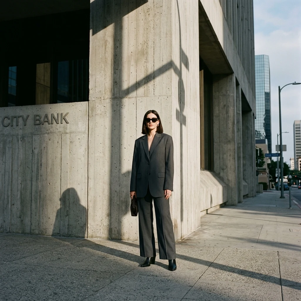 A woman in an oversized blazer