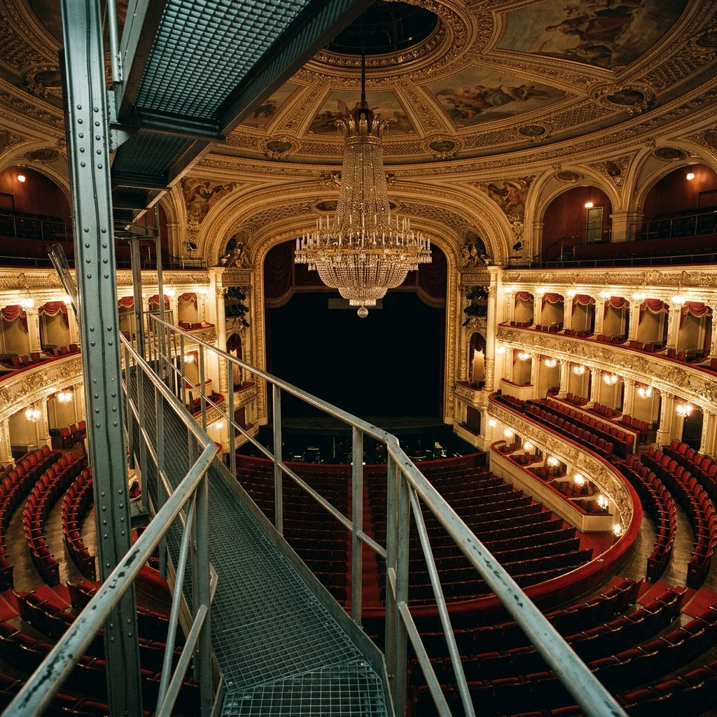The view from the catwalk above an empty opera house