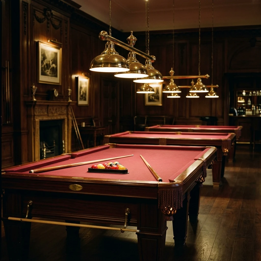 Elegant billiard room with polished tables