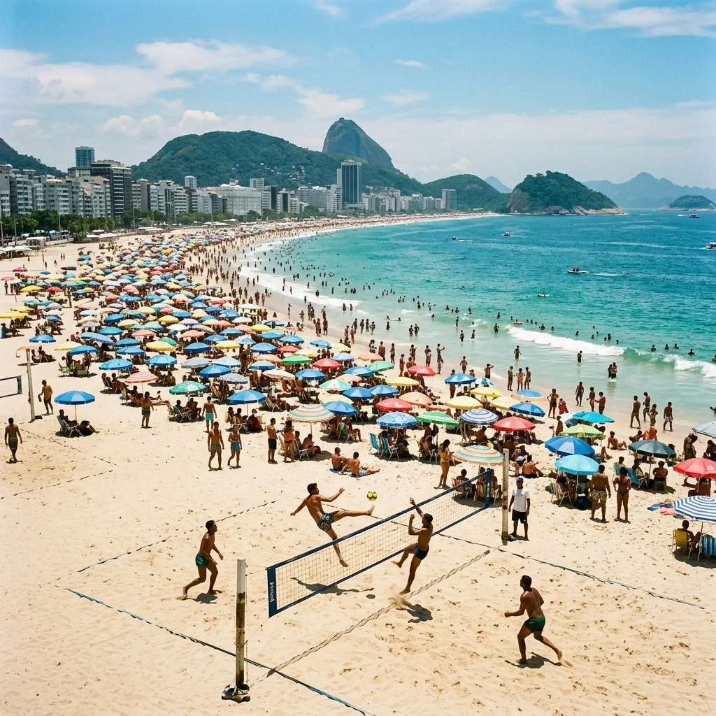 A crowded beach in Copacabana