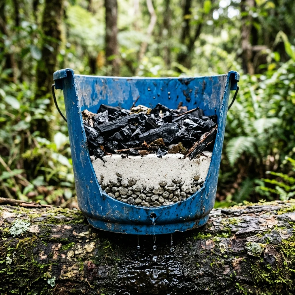 Homemade water filter in the forest