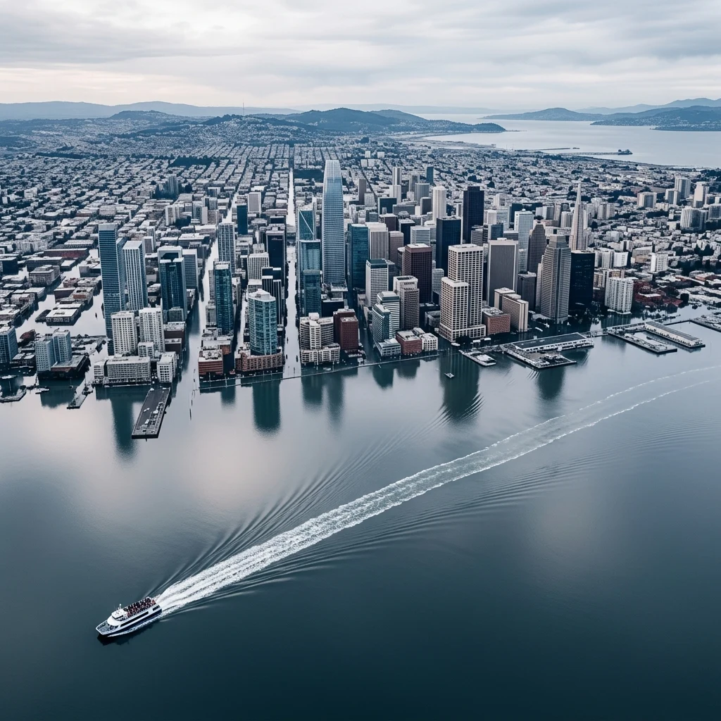 Aerial view of a flooded modern city