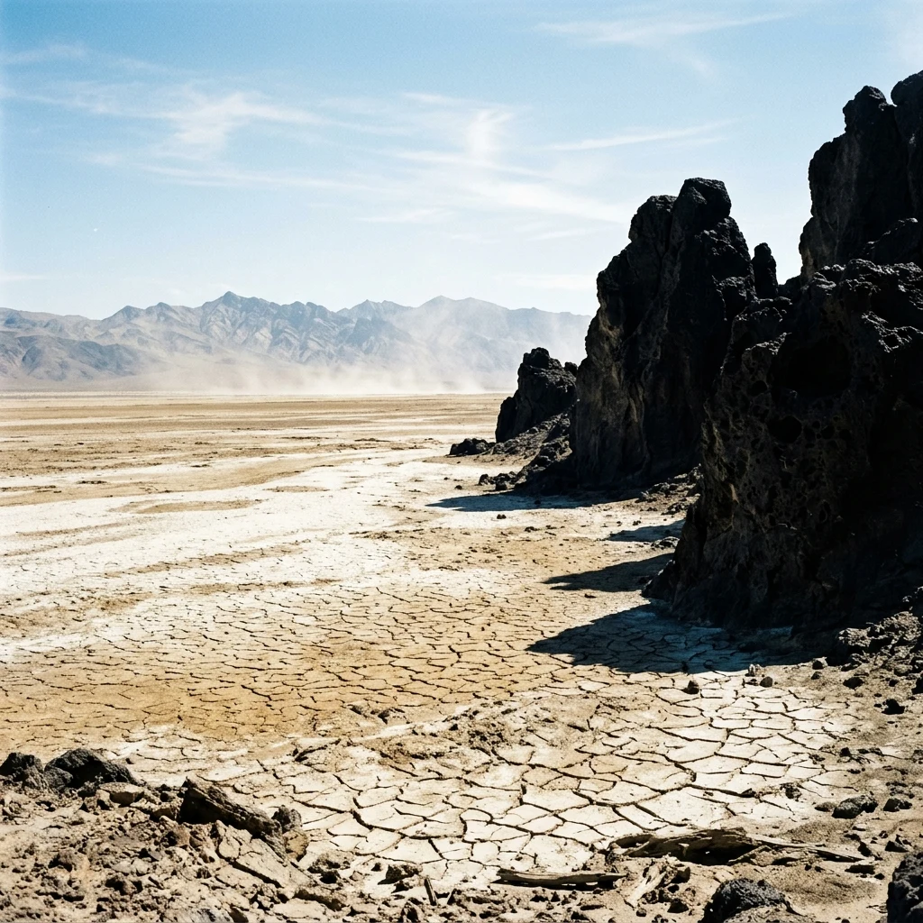 Arid valley with volcanic rock formations