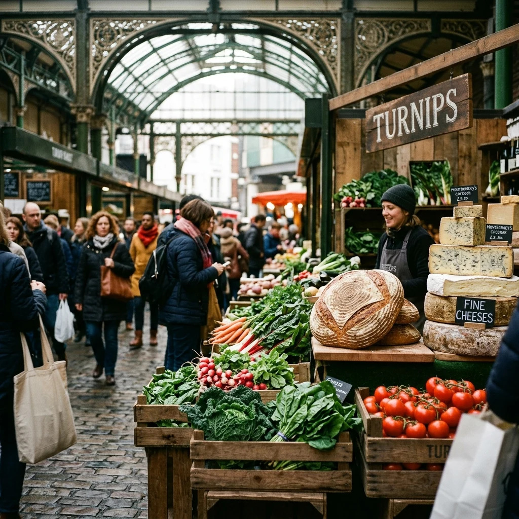 A morning produce market in Borough Market