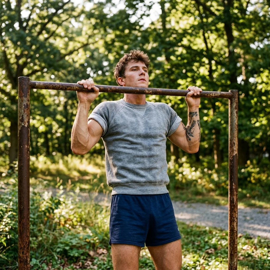 Person exercising on a park pull-up bar