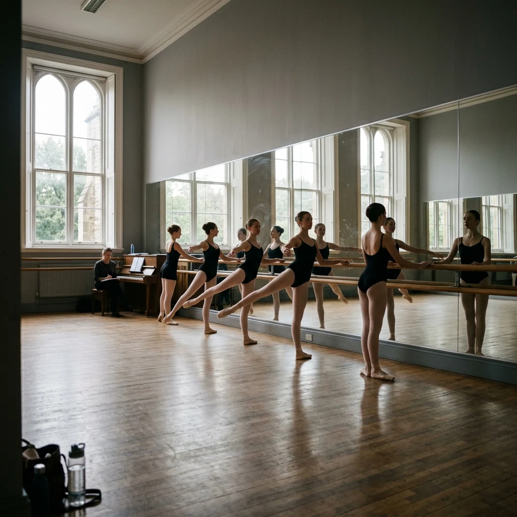 A ballet company rehearsal photographed from the studio corner