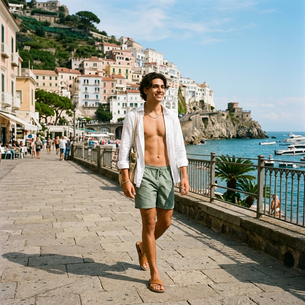 Strolling along a sunny coastal promenade