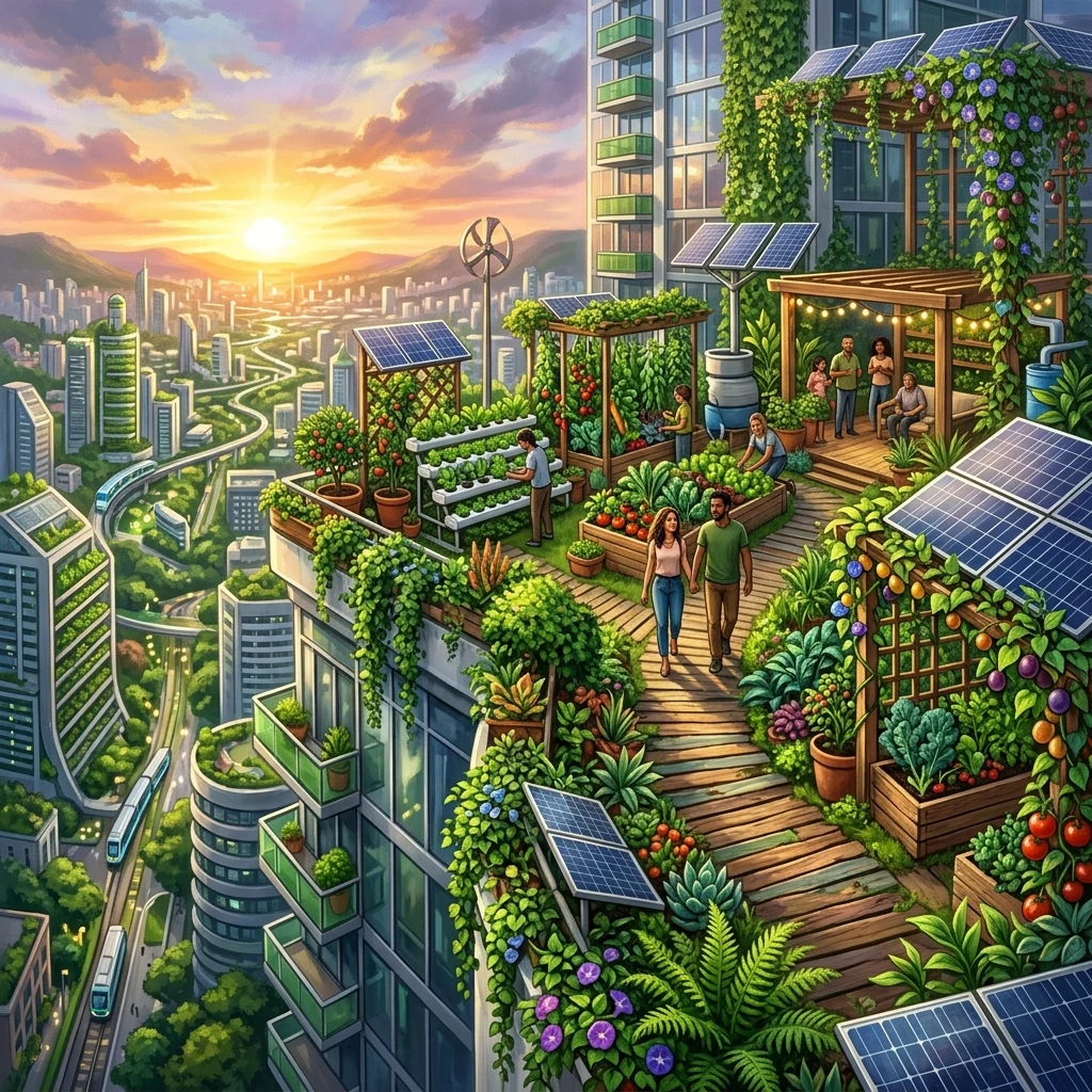 Solar punk rooftop garden
