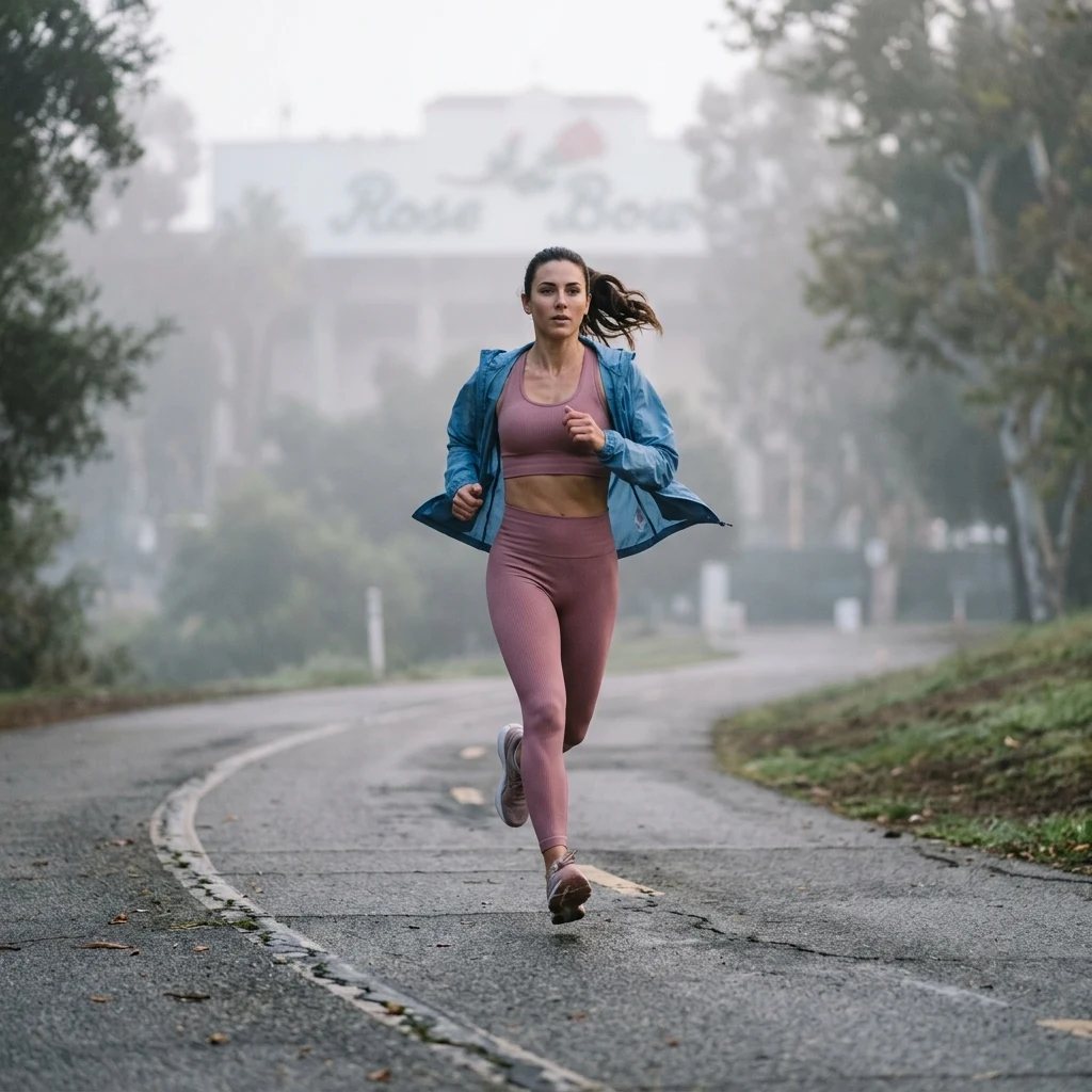 Runner on a foggy morning path