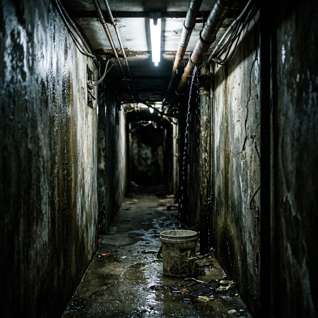 Dripping water in a dark urban passage