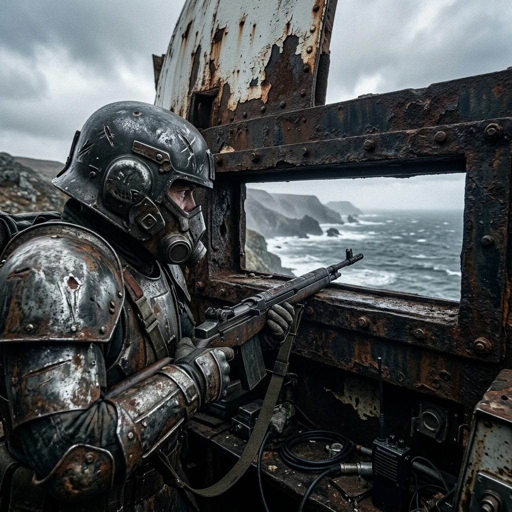 A fortified sentry post constructed inside the hollowed-out head of a fallen coastal…