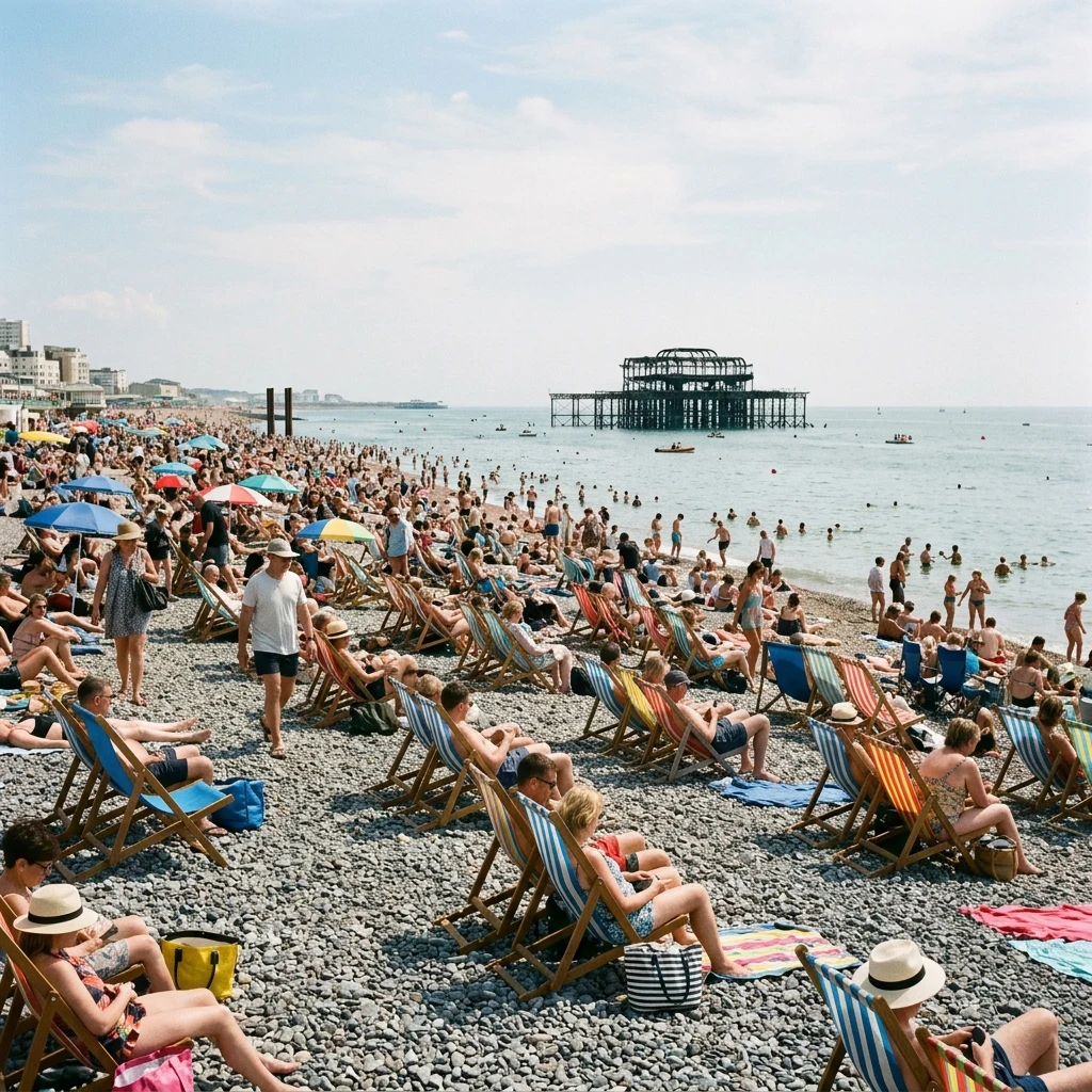 A packed summer day at Brighton Beach