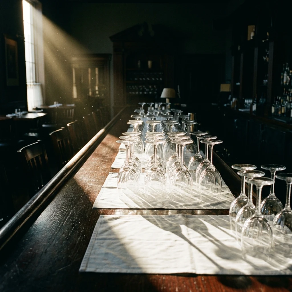 A deserted supper club bar during afternoon prep