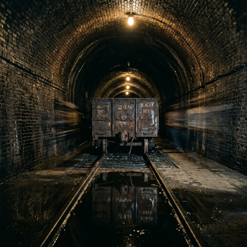 A long-exposure photograph of an underground rail line converted into an emergency…