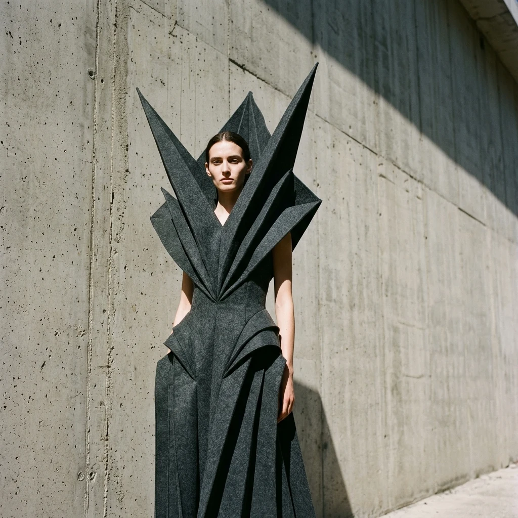 Fashion model posing against a concrete wall