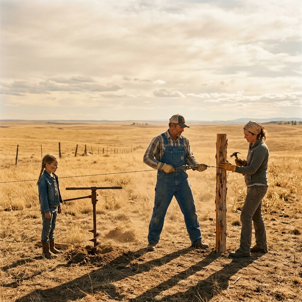 Family working together in a golden meadow