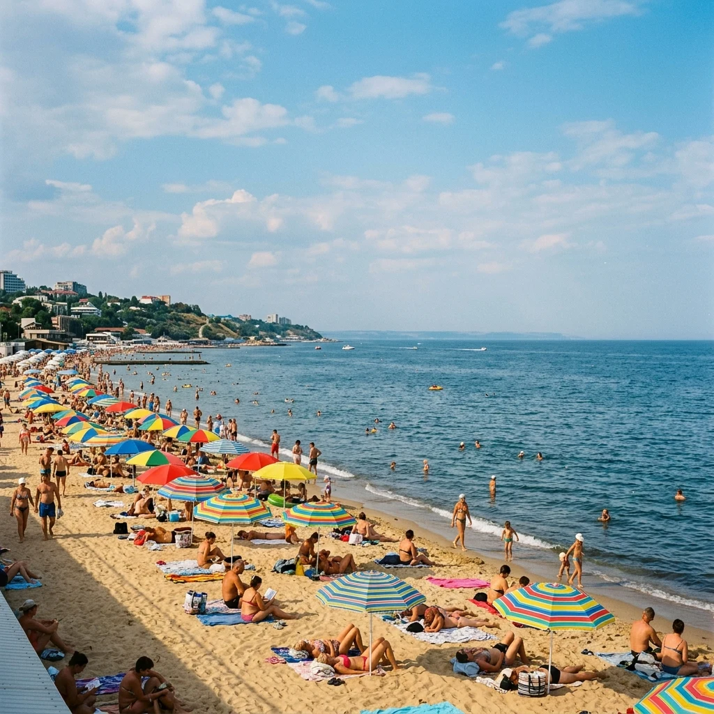 Relaxing afternoon at a busy beach