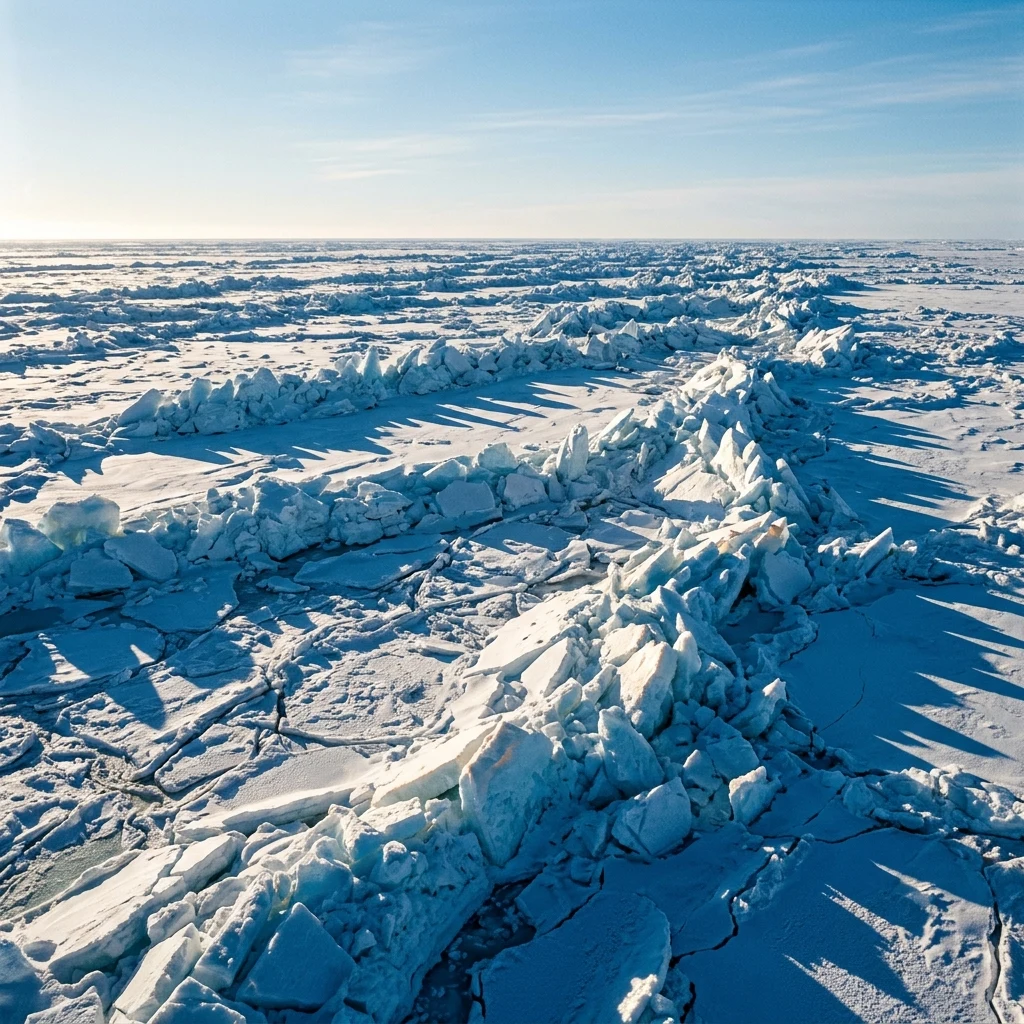 Sea ice pressure ridges photographed from a low-flying aircraft