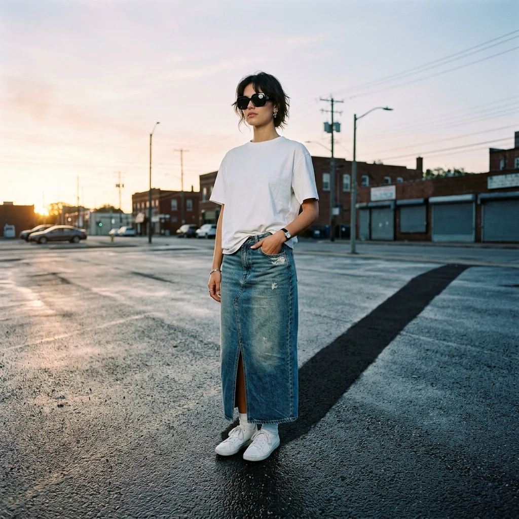Stylish person standing on a city street