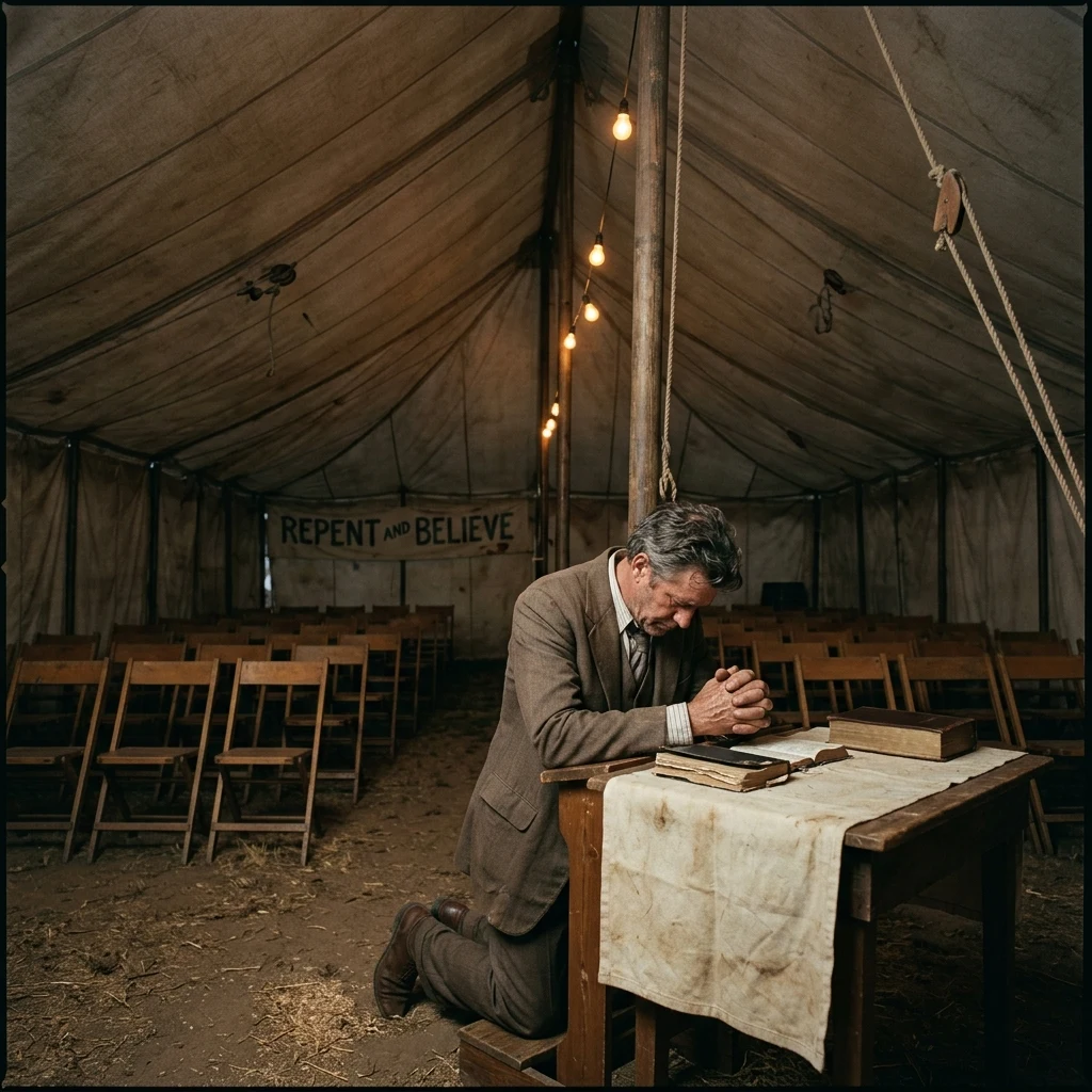 Quiet moment inside a large canvas tent