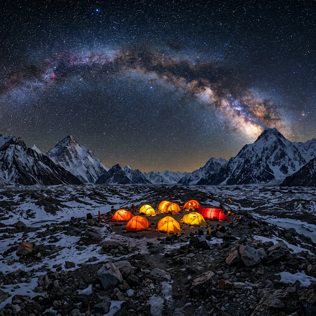 Camping under the stars on a glacier