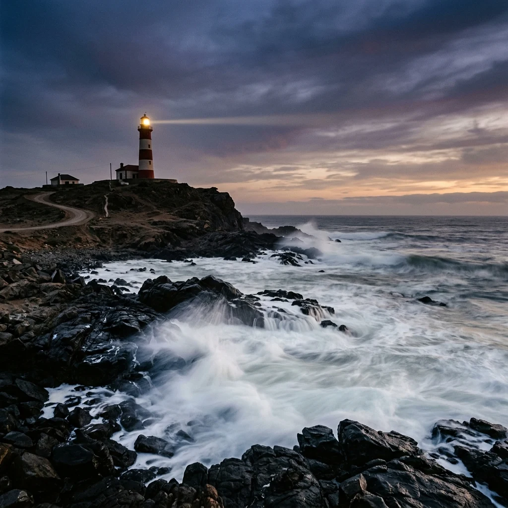 Lighthouse standing on a rocky coast