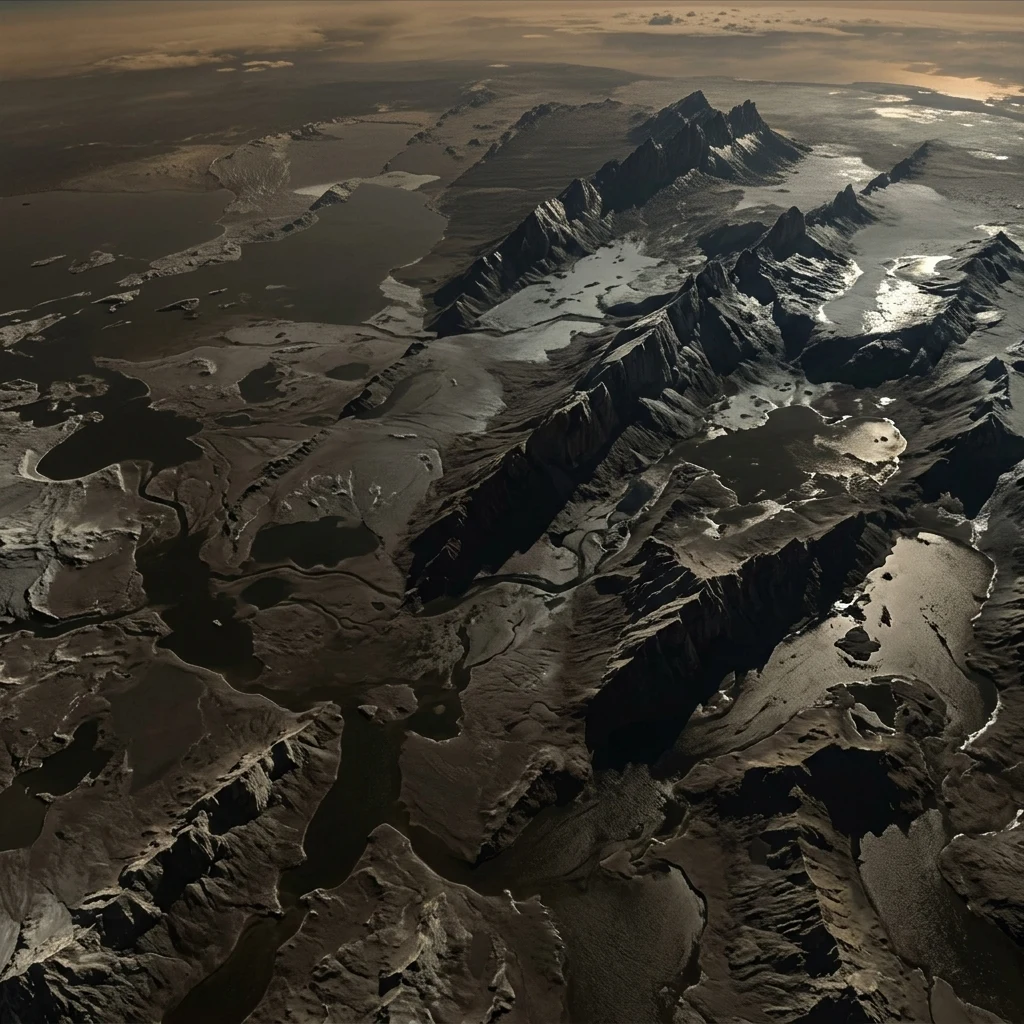 Icy mountain ridges on a distant moon