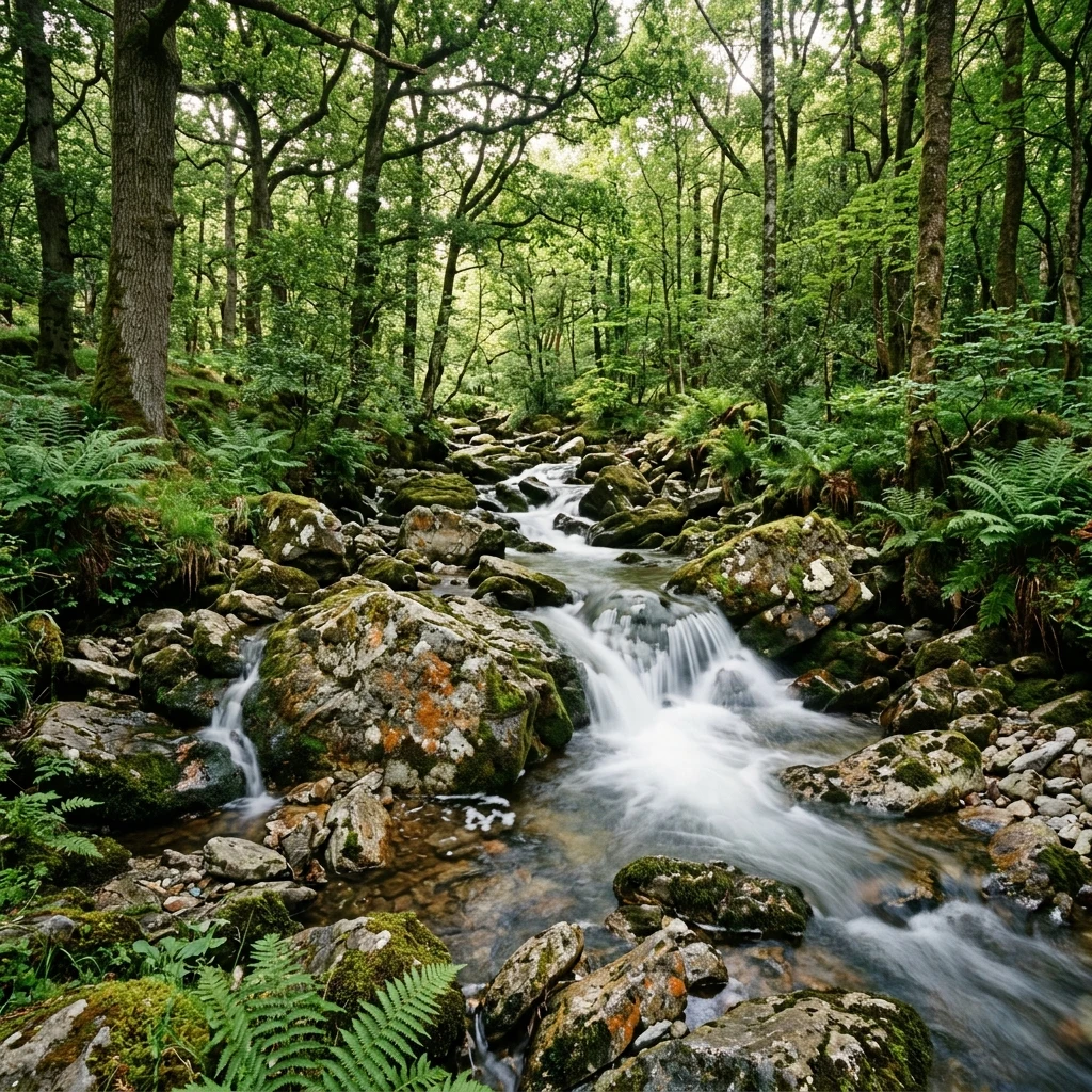 A mountain creek rushing over mossy rocks in the Great Smoky Mountains