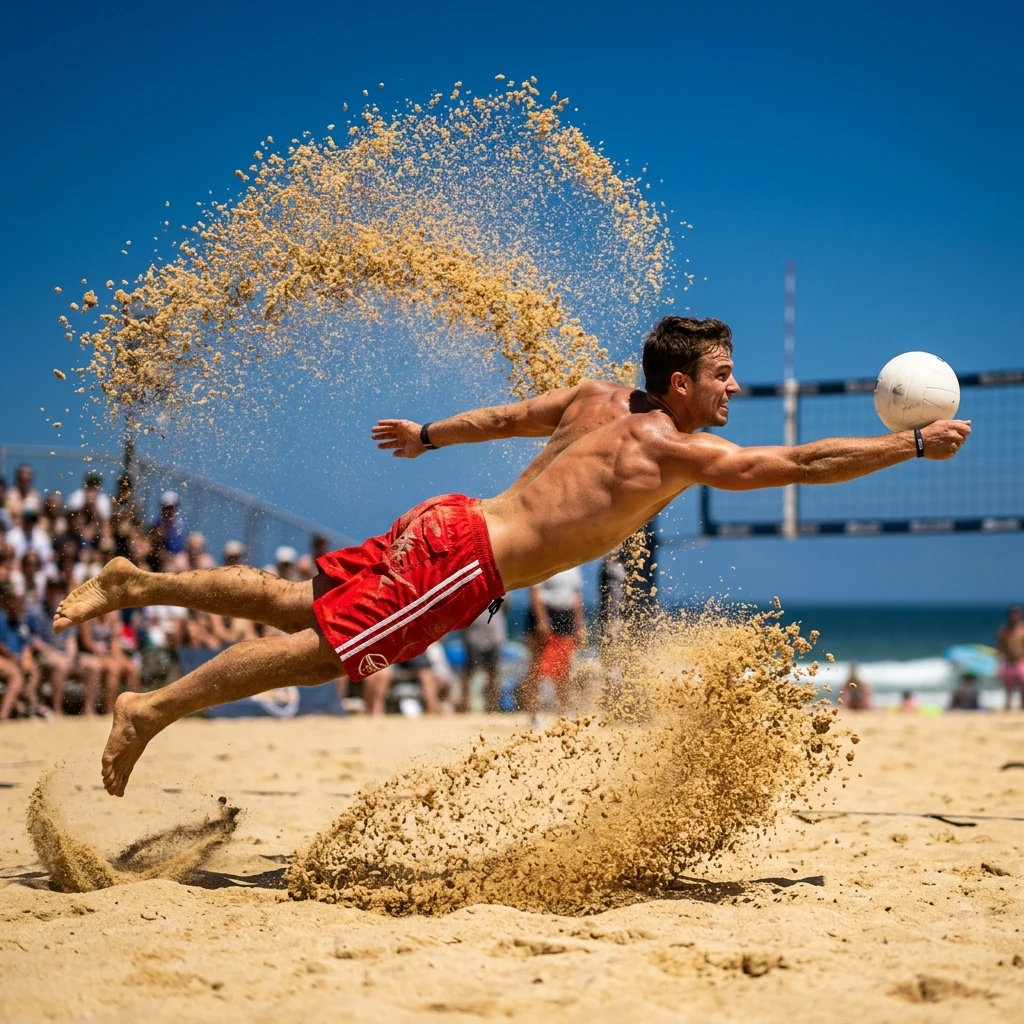Athlete diving for a volleyball