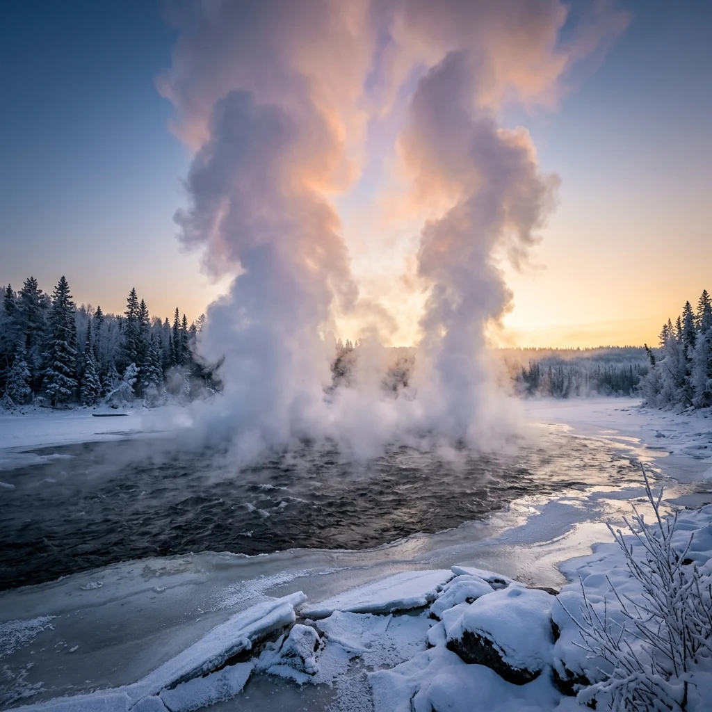 A river in steam fog at thirty below