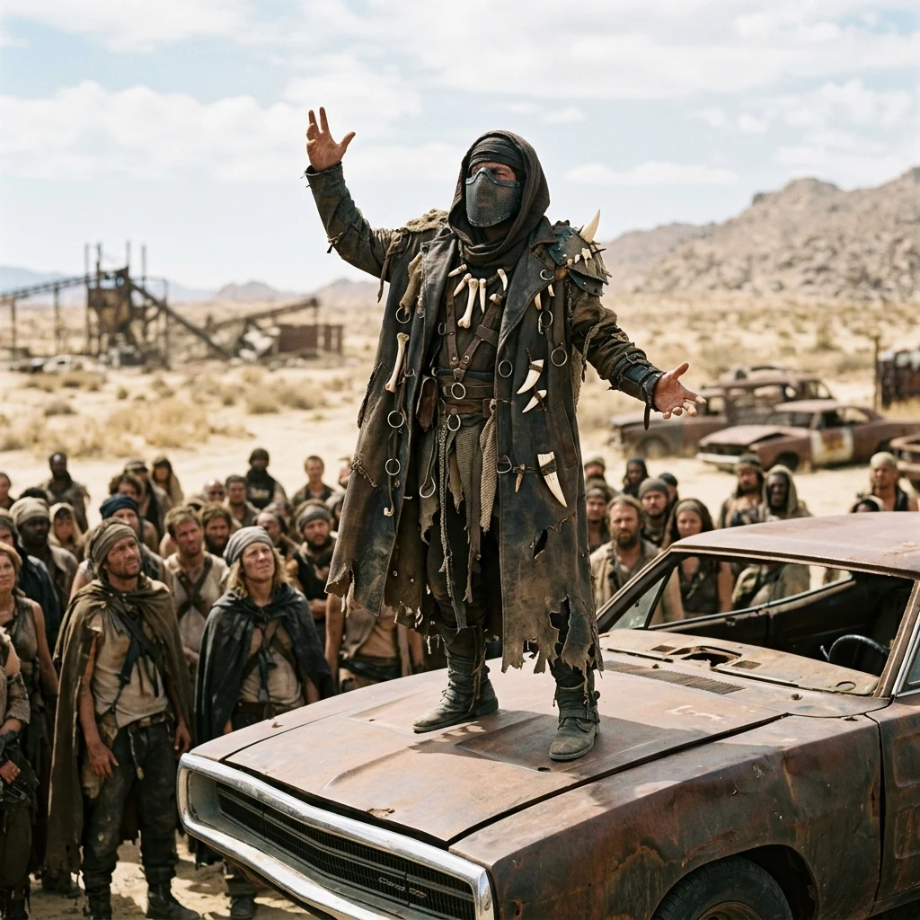 Orator speaking to a crowd in the desert